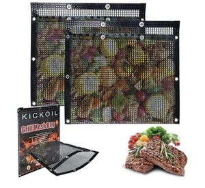 Large BBQ Mesh Grill Bags Set 2 Reusable Non-Stick Grill Net for Charcoal Gas El - Picture 1 of 3