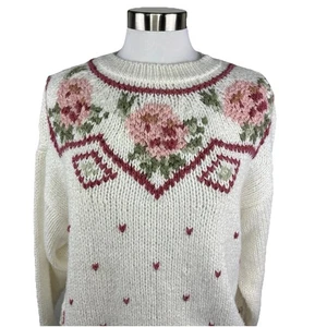 Vintage Needles & Yarn Pullover L Floral Cottagecore bestickt Grannycore 90er - Bild 1 von 6