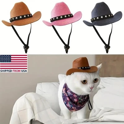 Mini Sombrero Vaquero Mascota con Correa Ajustable Perros y Gatos Halloween Fiesta Accesorios Foto 1 de 4