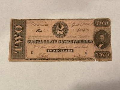 April 6, 1863 $2 Two Dollar Confederate Richmond Note (E97) - Image 1 of 4