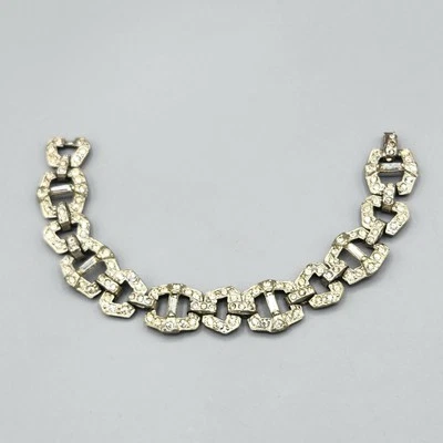 Brazalete de eslabones geométricos abiertos con pasta de diamantes de imitación pavé de metal Art Deco 7" Foto 1 de 4