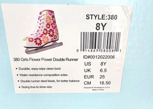 Patines de Hielo Americanos 380 Flower Power Doble Corredor Niñas Talla 8Y - Imagen 1 de 4