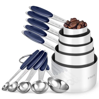 Stainless Steel Measuring Cups & Spoons Set of 10 - Food Grade Blue - Image 1 of 4