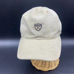 Vintage Corduroy Polo Golf Hat Beige Tan Strap back Adjustable Cotton Mens Crest - Picture 1 of 7