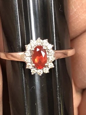 14k white Gold Orange oval  Topaz and Natural Diamond Ring Foto 1 de 4