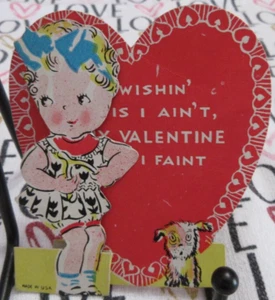 Tarjeta de San Valentín de Colección EE. UU. NIÑA WISHBONE CACHORRO Be My Valentine Before I FAINT - Imagen 1 de 5