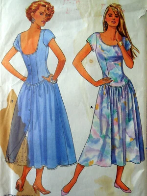 BUTTERICK 5652 SEW PATTERN MISS DRESS PETTICOAT DROP-WAIST BACK-SCOOP 6-10 UC/FF - Image 1 of 4