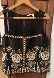 Anthropologie Floreat Boho Black Beaded Embroidered Blouse Women’s Size 4 Party - Picture 1 of 7