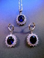 Princess Kate Blue Crystal and 925 SILVER Necklace and Earring set = UK SELLER =