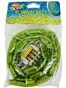 Vintage Bell Heavy Duty 3 Foot Chain Combo Bicycle Lock Green 2002 Sealed - Picture 1 of 4