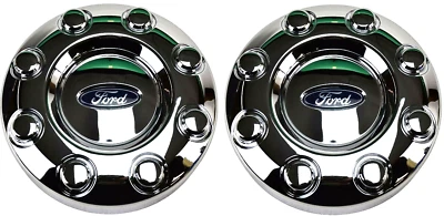 2005-2018 FORD F350 F-350 DUALLY FRONT 2WD CHROME WHEEL CENTER HUB CAPS PAIR NEW - Image 1 of 4