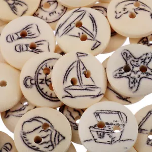 Pkg of 20 BEACH THEMED 2-hole Natural Wood Buttons 5/8" (15mm) Craft (9021) - Picture 1 of 4