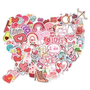 100Pcs Pink Love Vinyl Stickers Waterproof Decals Wedding Notebook Planner Girls - Picture 1 of 7