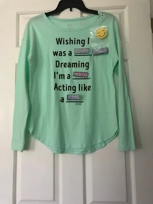NWT Girls Justice Mint Green Long Sleeve Top w/Sayings - Image 1 of 4