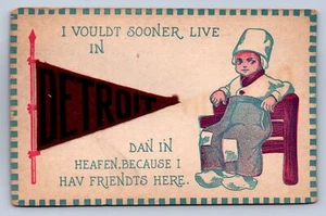 Postal JH6/Detroit Michigan c1910 banderín de fieltro niño holandés 172 - Imagen 1 de 4