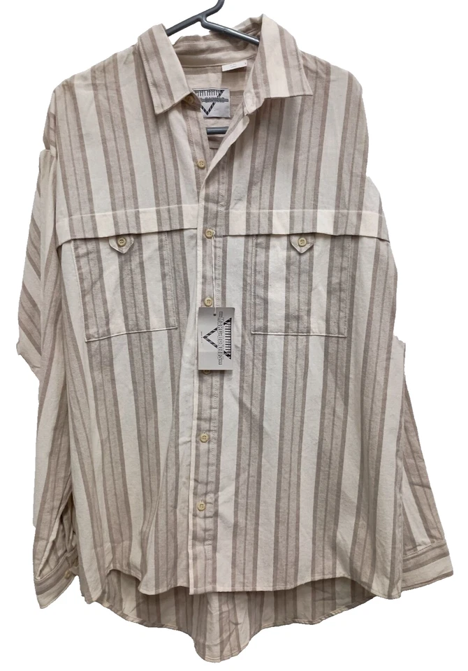 Vintage Marc Daniels Mens Button Up Shirt Large Beige Striped Linen Long Sleeve - Image 1 of 4