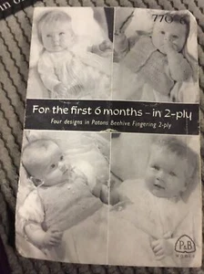 Vintage p & b KNITTING PATTERN No 770 Four Baby Matinee Coats 0- 6 Months 2 Ply - Picture 1 of 1