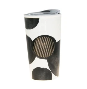 Starbucks Black Watercolor Polka Dot Tribute Ceramic Traveler Tumbler Mug 10 oz - Picture 1 of 3