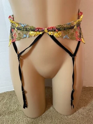 Victoria's Secret Dream Angels Floral Garter Belt Sweet Praline Embroidered Mesh - Image 1 of 4