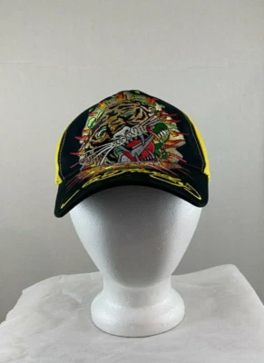 Ed Hardy Kids Baseball Hat Cap Black Yellow Embroidered Roaring Tiger Strapback - Image 1 of 4