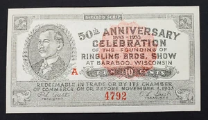 Ringling Bros Celebración del 50 Aniversario 10 Centavos Wisconsin Baraboo 1933 - Imagen 1 de 10
