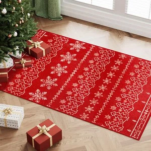 Christmas Area Rug 2x3 Red Washable Entryway Rug Xmas Snowflake Holiday Decor... - Picture 1 of 6