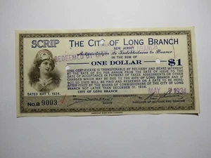 $1 1934 Long Branch New Jersey NJ Obsolete Currency Bank Note Scrip City of LB - Picture 1 of 2