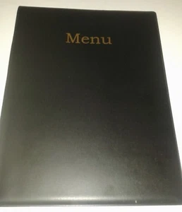 QTY 20 A4 MENU HOLDER/FOLDER IN BLACK LEATHER LOOK PVC + 4 A4 poc + reinforced - Picture 1 of 4