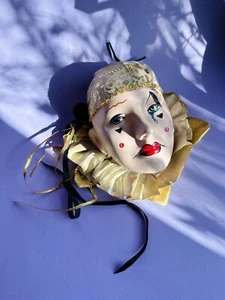 Vintage 90's Porcelain Jester Clown Masquerade Mardi Gras Masks Wall Shelf Mask - Picture 1 of 7