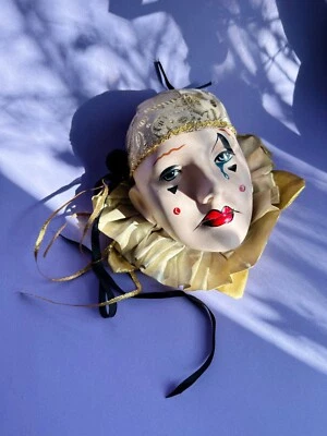 Vintage 90's Porcelain Jester Clown Masquerade Mardi Gras Masks Wall Shelf Mask - Image 1 of 4