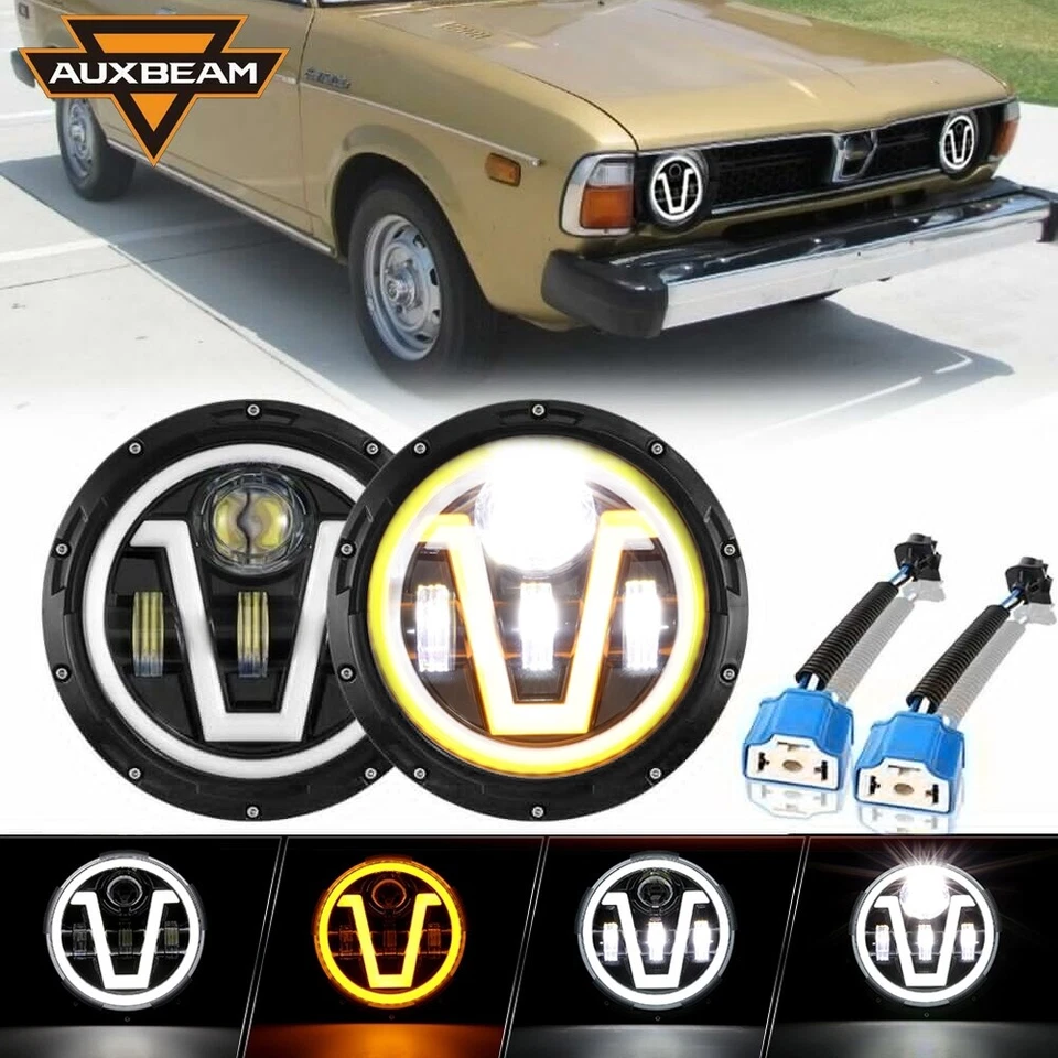 Pair 7" INCH LED Headlight Hi-Lo DRL Turn Signal Lamp for Subaru DL 1975-81 - Image 1 of 4