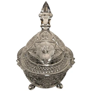 Vtg. Crystal Glass Jar Lid Bonboniere Lead Crystal Boho Kristallglas Boho Shabby - Picture 1 of 7