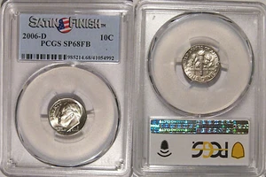 2006 D Roosevelt Dime 10c PCGS SP68FB Full Bands Satin Finish - Picture 1 of 2