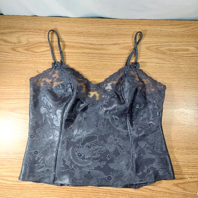 Lazo de encaje satinado vintage Victoria’s Secret cami negro talla S Foto 1 de 4