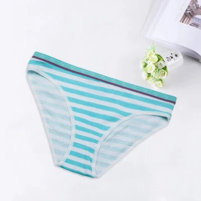 Bragas de entrepierna de algodón para mujer calzoncillos de bikini transpirables a rayas ropa interior suave Foto 1 de 4