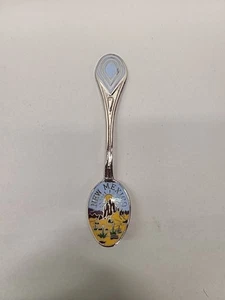 NEW MEXICO SOUVENIER TEA SPOON BY MAPCO GOLD MAROON GREEN & BLUE ENAMEL - Picture 1 of 8