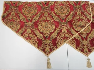Croscill IMPERIAL EMPRESS 2 Red Gold Medallion Scroll Ascot Valances Pair Tassel - Picture 1 of 23