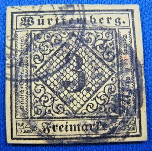 DEUTSCHE STAATEN - WÜRTTEMBURG 1851 - SCOTT # 2 GEBRAUCHT (eh149) - Bild 1 von 3