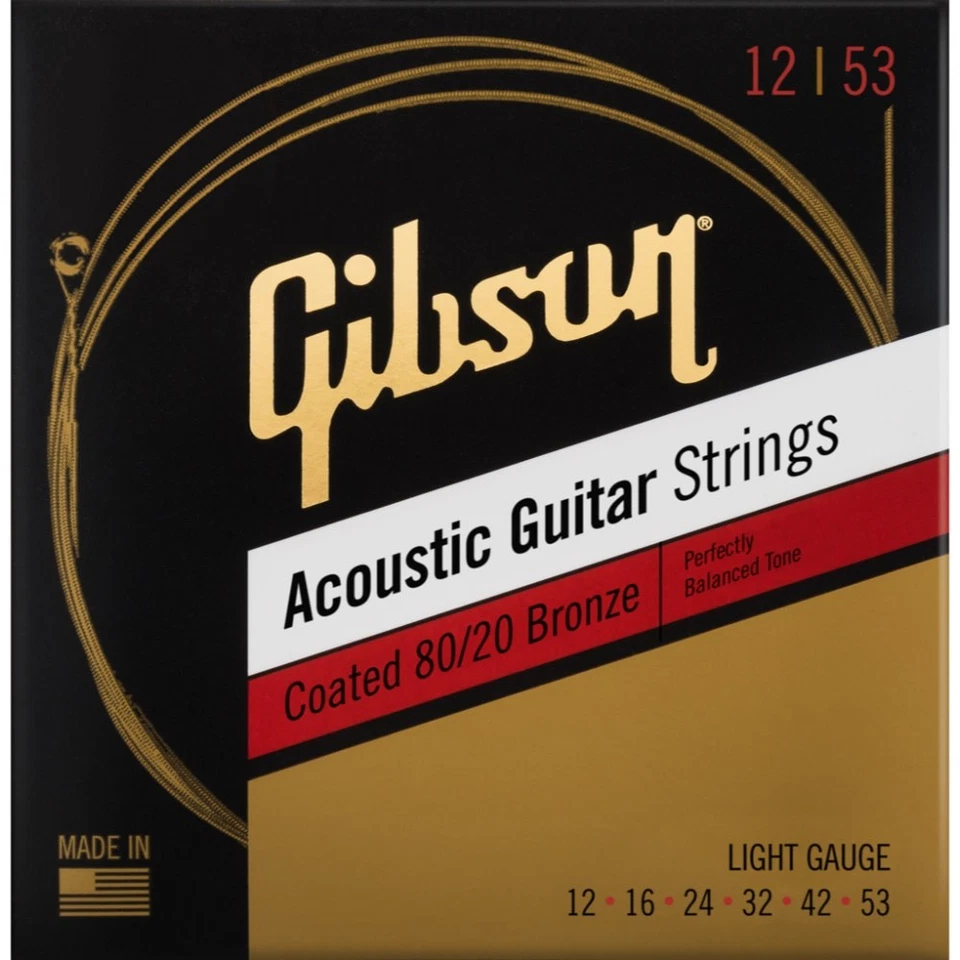 Gibson 吉他涂层 80/20 青铜原声吉他弦,灯,12-53 — 第 1/1 张图片