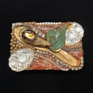 Vintage 1980's Wendy Gell Belt Buckle Handmade 3.5x2.5 in Artist OOAK RARE - Picture 1 of 9