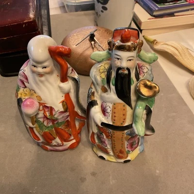 LONGEVITY + PROSPERITY SHOU XING & FU LU SHOU CERAMIC  CHINESE STATUE FIGURES - Image 1 of 3