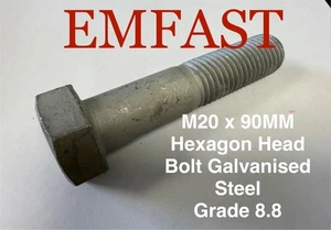 Bulloni testa esagonale zincati M20 x 90 acciaio alta resistenza grado 8,8 vite esagonale - Foto 1 di 1