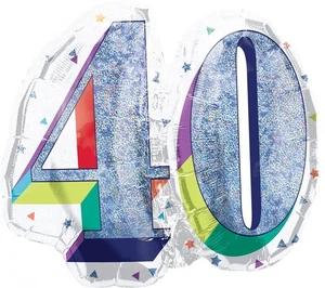 Palloncino Numero 40 ANNI Argento POP ART - gonfiabile ad aria o elio - 68x53cm - Foto 1 di 2