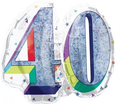 Palloncino Numero 40 ANNI Argento POP ART - gonfiabile ad aria o elio - 68x53cm - Immagine 1 di 2