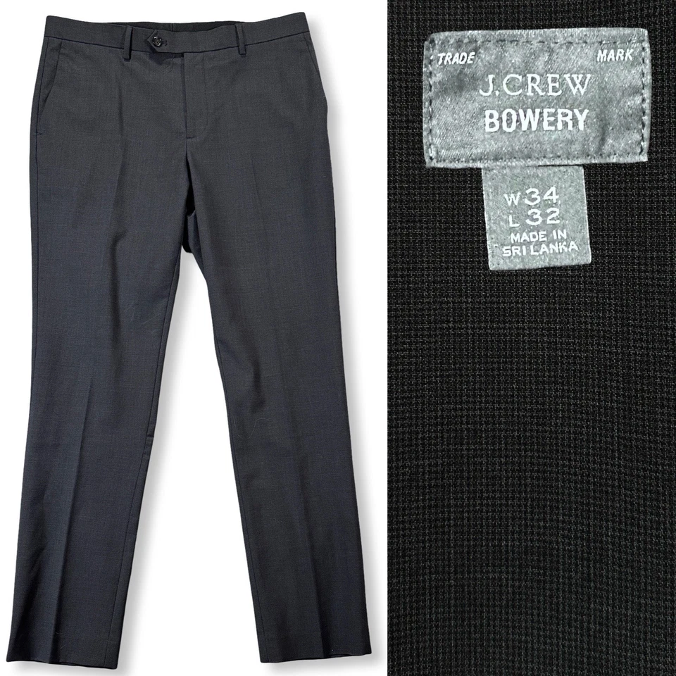 J Crew Bowery Wool Dress Pants 34x32 Dark Gray Slim Straight Stretch Business - Image 1 of 4