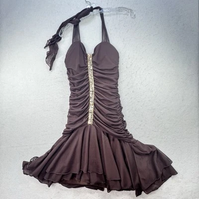 Y2K 复古 90 年代朱丽叶棕色皱褶奇思戈斯仙女吊带连衣裙 S — 第 1/4 张图片