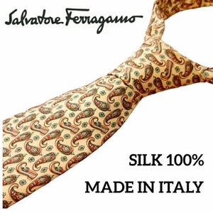 Salvatore Ferragamo Silk Tie Yellow Paisley Excellent Used No Box - Picture 1 of 6