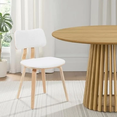  Jaguar Mid-Century Upholstered Dining Chair in White Boucle Single White/Oak - Image 1 of 4