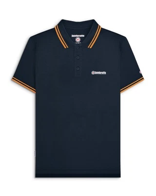 Camisa Polo Lambretta Para Hombres Azul Marino Oscuro Tostado Informal Clásica Doble Punta MOD SKA Foto 1 de 2