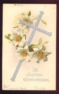 TUCKS Silver Cross Lilies JOYFUL EASTER 1907 Postcard - Picture 1 of 1